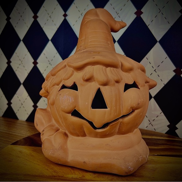 Pair Terracotta Jack-O’-Lantern Candle Holder - Picture 9 of 9